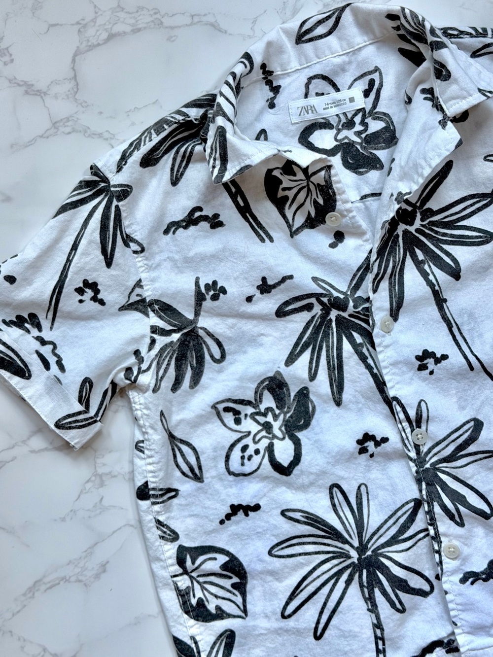 Zara | Boy’s Black & White Short Sleeve Button-Down Shirt | Mod Tropical | 7-8Y